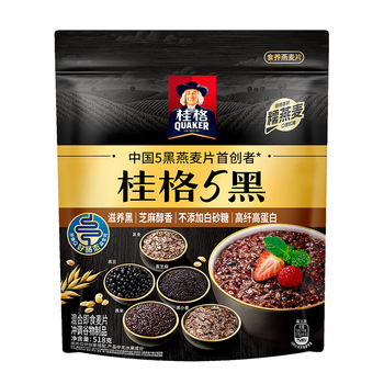 桂格（QUAKER）5黑混合即食燕麦片518克 添加黑芝麻 零添加白砂糖