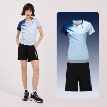 川崎（KAWASAKI）羽毛球服女款专业运动圆领短袖+短裤套装B2815 淡蓝色 L