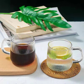 众璟堂- 竖纹玻璃杯 300ml透明花茶杯耐高温泡茶杯子家用水杯把杯 4只装