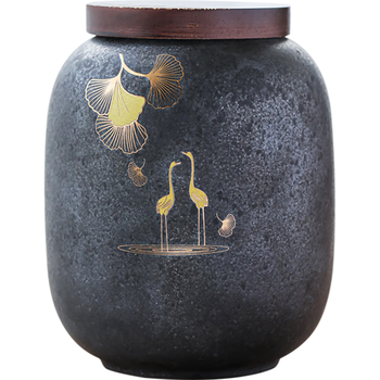 苏氏陶瓷（SUSHI CERAMICS）大号茶叶罐 日式铁锈釉大容量陶瓷密封罐红茶罐J0350