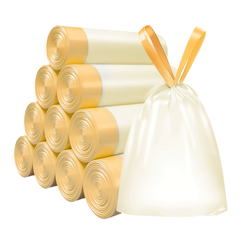本迪抽绳垃圾袋黄色45*50cm*100只双面3丝加厚款免撕手提穿绳家用大号