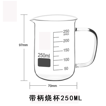 六鑫 带柄烧杯250ml 刻度玻璃杯 科学实验器材 实验室教具 开学必备 初中小学生实验量杯