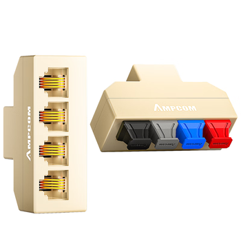安普康（AMPCOM）电话分线器 RJ11水晶头电话线一分四延长分支器 固话座机1分4转换对接5通直通头 黄10个AM120605