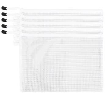 西玛（SIMAA）5只A4网格拉链袋文件袋科目分类文具袋考试收纳专用袋试卷袋补习袋 白色 6791