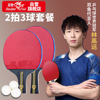 双鱼乒乓球拍直拍横拍双拍对拍套装 娱乐型2只装K319A赠3球
