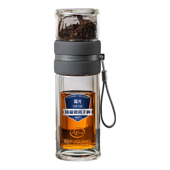 富光抗菌玻璃杯 双层高硼硅泡茶杯子 茶水分离杯办公商务男水杯240ml