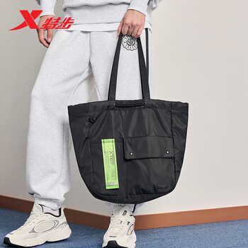 特步情侣拎包手提包户外时尚百搭休闲包大容量 黑 均码 