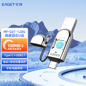 忆捷（EAGET）128GB Type-C USB3.1 HF-C01指纹加密手机U盘 双接口手机电脑多用 隐私安全保护 商务娱乐优盘 