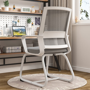 奈高椅子办公电脑椅会议椅 家用学习椅座椅网布弓形椅-白框灰网