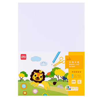 得力（deli）【全网低价】得力(deli)20张A4白色卡纸 厚卡纸手工折纸彩纸剪纸 美术绘画涂鸦手工DIY儿童文具