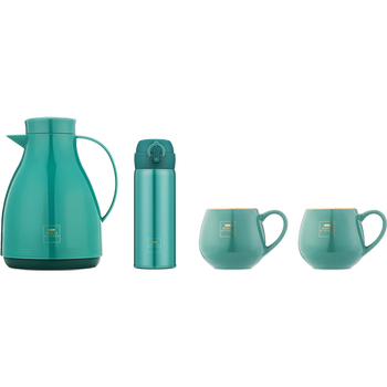 WORLD KITCHEN 康宁绿欣美佳杯壶四件组 玻璃红胆 304不锈钢 WK-LXMJ4/KZ/GR
