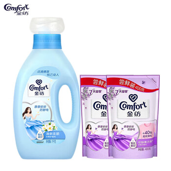 金纺 柔顺剂 清新柔顺瓶装1kg+400g*2袋补充装(香型随机) 3.6斤