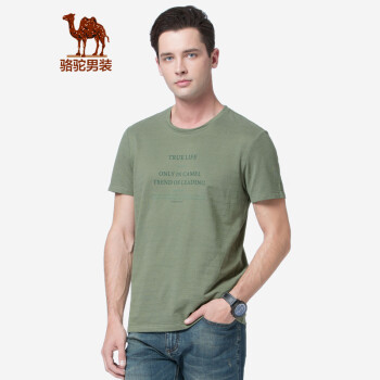 骆驼（CAMEL）男装 夏季青年休闲韩版圆领短袖t恤衫宽松印花体恤男 绿色 XL