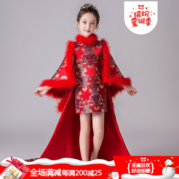 女童旗袍公主裙中国风礼服儿童唐装拜年服加绒宝宝古筝演出服冬季