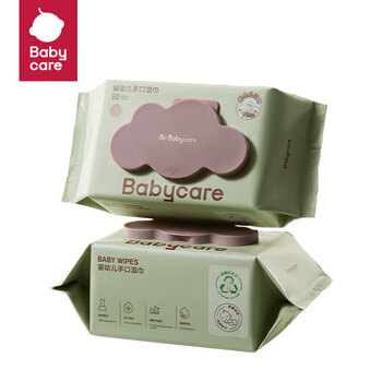 babycare 婴儿手口湿巾BC2002415 加厚擦脸带盖湿纸巾 紫盖湿巾80抽-6包