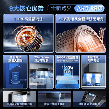 美的美的（Midea）抽吸油烟机顶侧双吸高温蒸汽洗齐平橱柜变频巡航23风量蒸汽洗单烟机CXW-140-AK5 PRO