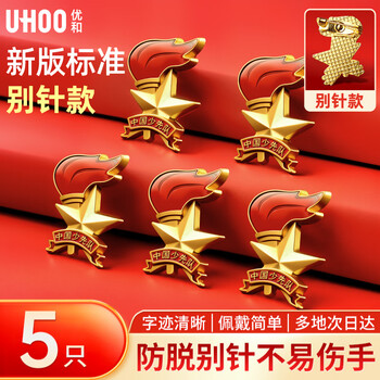 优和（UHOO）标准款少先队队徽校徽小学生别针磁扣立体款火炬队徽 别针扣5个装 0265