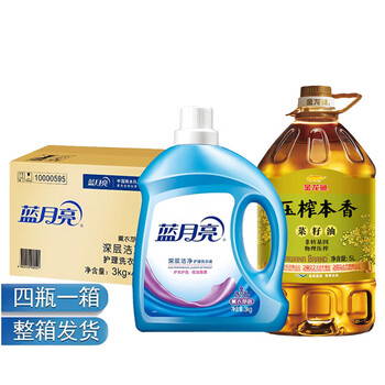 金龙鱼【洗衣液+食用油】洗衣液3kg*4瓶整箱+压榨本香菜籽油5L