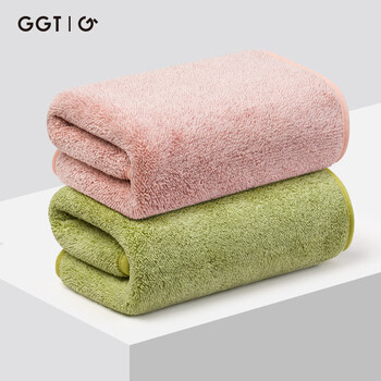 GGT 日本毛巾男士洗脸擦手巾洗澡吸水手巾女干发成人2条装 退红+萌黄