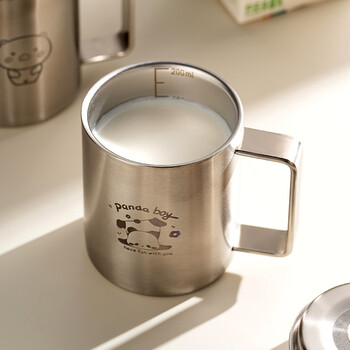 onlycook316不锈钢双层水杯 带刻度防烫喝牛奶杯防摔防烫杯子 300ml小猪