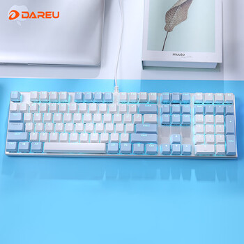 达尔优（dareu）EK815合金版机械键盘 有线键盘 游戏键盘 108键电竞键盘 女生 电脑键盘 白色蓝色 黑轴
