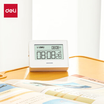 得力多功能电子计时器时钟 正倒计时 学生练习考试计时器时间管理迷你款 白色8850