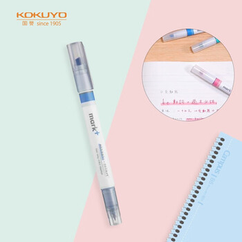 国誉(KOKUYO)进口mark+彩色荧光笔 学生用荧光笔划重点笔标记记号笔 蓝色/灰色 1支装PM-MT201BM