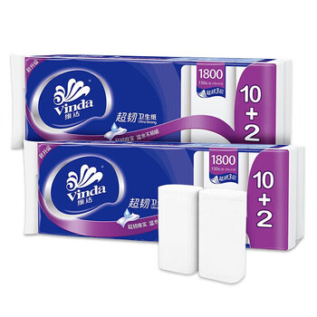 维达（Vinda）卷纸棉韧无芯4层120克*12卷/提*2提   1