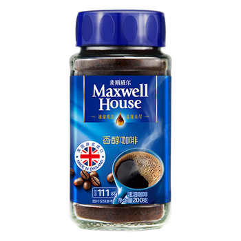 麦斯威尔（Maxwell House）香醇黑咖啡粉200g 进口 0糖0脂低卡 速溶 冷萃 冰美式拿铁 健身