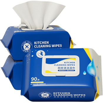 粒米厨房湿巾90抽*3包灶台餐具强力去油污湿纸巾油烟机清洁一次性抹布