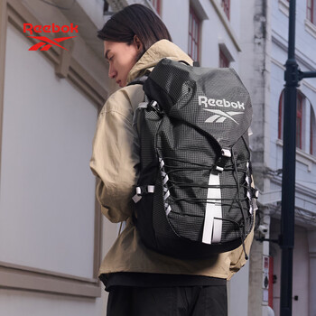 锐步防泼水轻量化双肩包多隔层耐磨运动背包透气可调肩带 黑色加大号