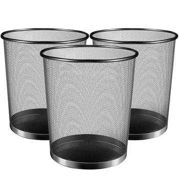 本迪金属网状垃圾桶12L三个装无盖大号办公室垃圾桶客厅铁丝网状纸篓