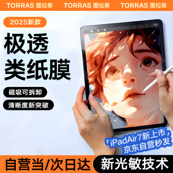 图拉斯适用2025年款iPad air7/6类纸膜磁吸可拆卸11英寸M3苹果平板保护膜游戏全屏手写绘画超肯特纸膜