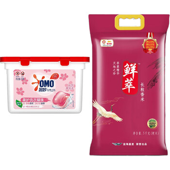 奥妙（OMO）樱花【洗衣凝珠400G50颗】实惠组合+【鲜萃长粒香大米5kg】