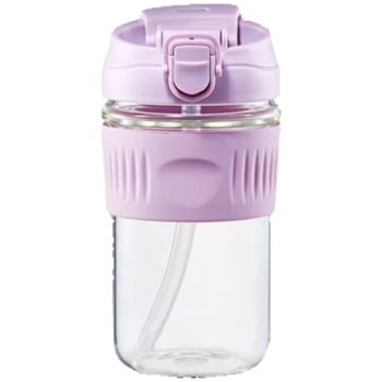 卡罗特玻璃杯女咖啡杯高硼硅耐高温水杯高颜值吸管杯子便携 绝绝紫500ml