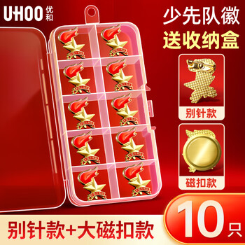 优和（UHOO）少先队徽 立体款火炬队徽 盒装精装 别针扣大磁扣共10个装 入队仪式必备 标准款队徽