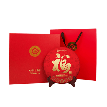 七彩雲南普洱熟茶 2018年陈料 勐海福字饼 357g茶叶礼盒 送礼送长辈