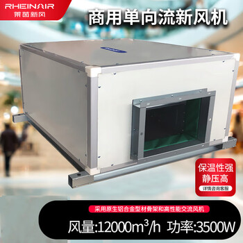 莱茵新风商用新风系统娱乐场所工装机地下室商场超市新风换气机室内抽风送风一体管道风机 单向流12000风量