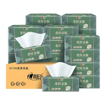 心相印DT100（箱装）柔厚亲肤三层100抽18包塑装纸面6903244956390