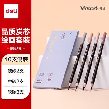 得力（deli）【4折清仓】丹途-炭笔套装(10支/盒)专业绘画手绘素描彩绘软款画画RK1女孩儿童毕业礼物男女孩