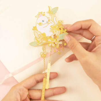 奉旨故宫文创 宫猫花影-十二花神故宫猫书签 黄铜金属创意 学生生日毕业礼物 八月桂花单支装 