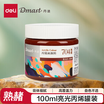 得力（deli）丹途亮光丙烯颜料(704熟赭)(罐)丙烯颜料100ml墙绘手绘绘画DIY丙烯画RA11-100美育工具毕业礼物