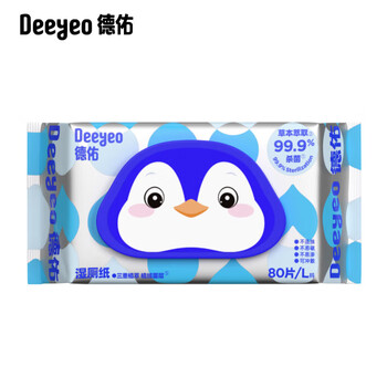 德佑 企鹅湿厕纸A版80片*1包 家用擦屁屁不脏手可冲马桶