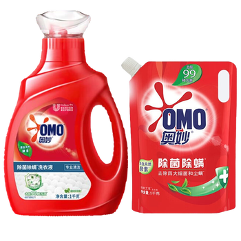 奥妙（OMO）洗衣液【企业特惠 4斤装】专业清洁除菌除螨洗衣液1kg+1kg袋装