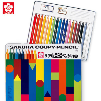 【全网低价】樱花 塑料蜡笔18色铁盒套装 笔轴全芯不脏手美术儿童绘画美术写生