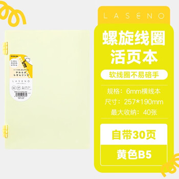 锦宫（KINGJIM）LASENO线圈活页本可拆卸错题本笔记本商务办公考研学生作业本B5黄色9065-Y