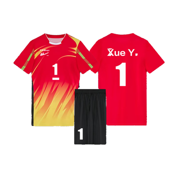 回力排球服网球运动服套装短袖T恤速干透气比赛 男女同款XY256红色