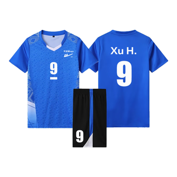 回力排球服网球运动服套装短袖T恤速干透气比赛 男女同款XY248彩蓝