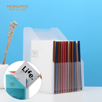 国誉(KOKUYO)A4可立式风琴包淡彩曲奇学生办公多层文件夹12层13袋 竖款透明 WSG-DFCS135T