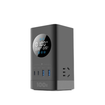 公牛（BULL）智能数显屏幕氮化镓100W快充插座/桌面充电站插座抗电涌 立式小电舱USB 2C2A+3插孔 黑